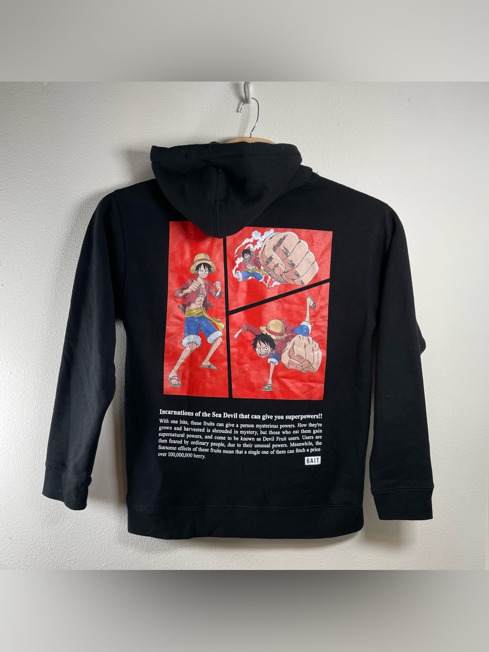 BAIT x One Piece Luffy Devil Fruit Hoodie Black size M Monkey D. Luffy Streetwea